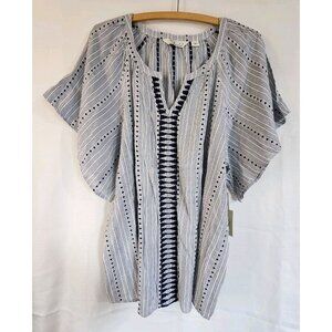 Caffe Marrahesh Women's Embroidered Blouse V-neck Short Sleeve Pullover Large